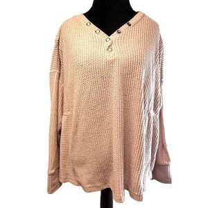Sweatshirt Project: Pink Waffle Knit Top- Women’s XL – Casual Pullover